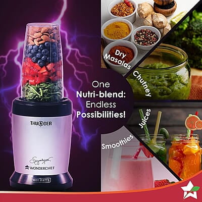 Wonderchef Nutri-Blend Thunder, 22000 RPM Mixer-Grinder, Blender, Stainless Steel 6-Blade 1000W