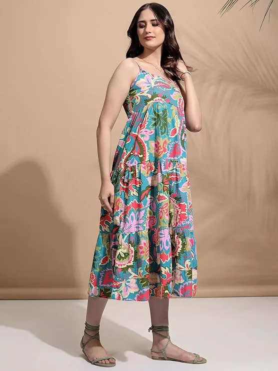 Tokyo Talkies Women's Sleeveless Square Neck Printed Dresses | Stylish Dresses | Casual Dresses