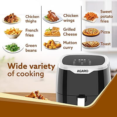 AGARO Galaxy Digital Air Fryer For Home, 4.5L, Electric Air Fryer, Convection Oven, 1400W, 7 Preset Programs & Reheat, 360 Degrees Air