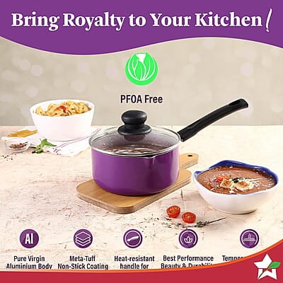 Wonderchef Valencia Non-Stick Sauce Pan with Glass Lid 1.5 litres 2.5 mm Thickness Wonderchef Valencia Non-Stick Sauce Pan with Glass Lid 1.5 litres 2.5 mm Thickness