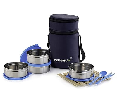 Varmora SS QuattroStainless Steel Lunch Box For Office, 390 ML- 4 Containers
