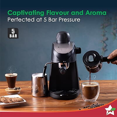 Wonderchef Regenta Espresso Coffee Maker, 5-bar with Steamer, Make Espressos, Cappuccinos & Lattes at Home