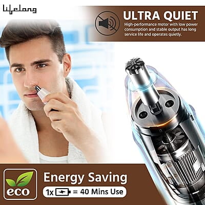 Lifelong Rechargeable Nose and Ear Trimmer; 40 minutes Runtime and Washable For Men, Woman Ear Hair Trimmer