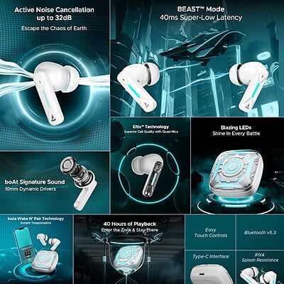 boAt Newly Launched Immortal Airspeed Pro Truly Wireless in- Ear Earbuds w/ 32dB ANC, Beast™ Mode with 40ms Latency, 40hrs Playback, 4 Mics with ENx™, Premium ID w/LEDs & ASAP™ Charge boAt Newly Launched Immortal Airspeed Pro Truly Wireless in- Ear Earbuds w/ 32dB ANC, Beast™ Mode with 40ms Latency, 40hrs Playback, 4 Mics with ENx™, Premium ID w/LEDs & ASAP™ Charge