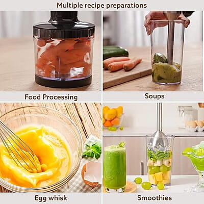 AGARO Royal Hand Blender & Chopper, 1500W Copper Motor, 2 Modes & 20 adjustable Speed, Chopping, Mixing, Puree, Stainless Steel Blades AGARO Royal Hand Blender & Chopper, 1500W Copper Motor, 2 Modes & 20 adjustable Speed, Chopping, Mixing, Puree, Stainless Steel Blades