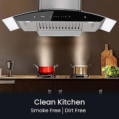 AGARO Grand Kitchen Chimney 90 cm 1200 m3/hr Auto-Clean Curved Glass Kitchen Hood AGARO Grand Kitchen Chimney 90 cm 1200 m3/hr Auto-Clean Curved Glass Kitchen Hood