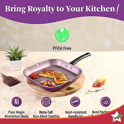 Wonderchef Valencia Non-Stick Grill Pan Cool Touch Bakelite Handle Size 24 cm 1.5 litres Wonderchef Valencia Non-Stick Grill Pan Cool Touch Bakelite Handle Size 24 cm 1.5 litres