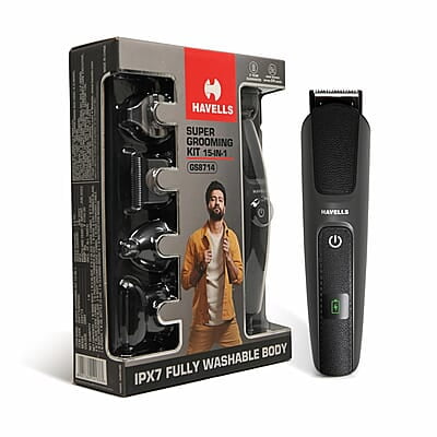 Havells Super Grooming Kit Gs8714,15 In 1,Ipx7 Fully Washable,Full Body Groomer For Men,120 Min Of Run Time With Fast Charge