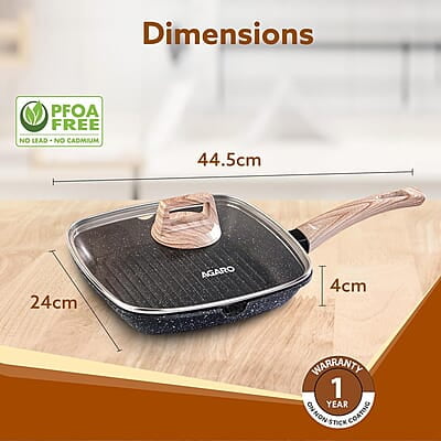 AGARO Imperial Granite Non Stick Grill pan with Glass Lid, 1.8L/ 24cm, Cast Aluminium Body AGARO Imperial Granite Non Stick Grill pan with Glass Lid, 1.8L/ 24cm, Cast Aluminium Body