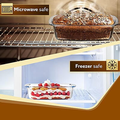 AGARO Elite Glass Loaf Tray Rectangular, 1800ml, Bake Safe, Oven Safe, Glass Dish Tray, Borosilicate Glass Tray