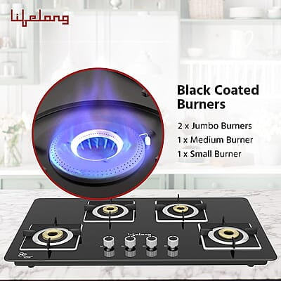 Lifelong LLHT914 Sigma Plus Auto Ignition Counter-Top Hob Top High Efficiency 4 Burner Sleek Design