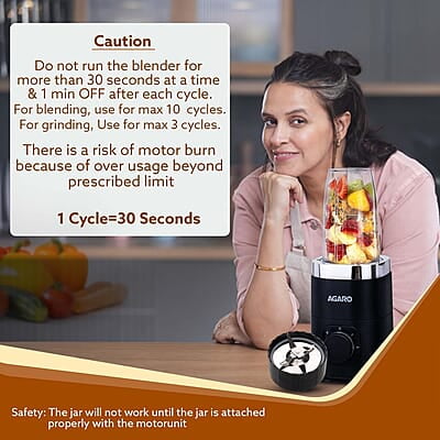 AGARO Galaxy 3 Jar Personal Blender, 400W, Serrated and Cross Blade with Detachable Base, Mixer/Grinder/Smoothie/Juice Maker, Black