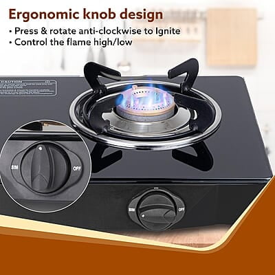 AGARO Elite 3 Burners Gas Stove, Toughened GlassTop, Round Brass Burners, 1 Small, 1 Medium & 1 Big Size Burner