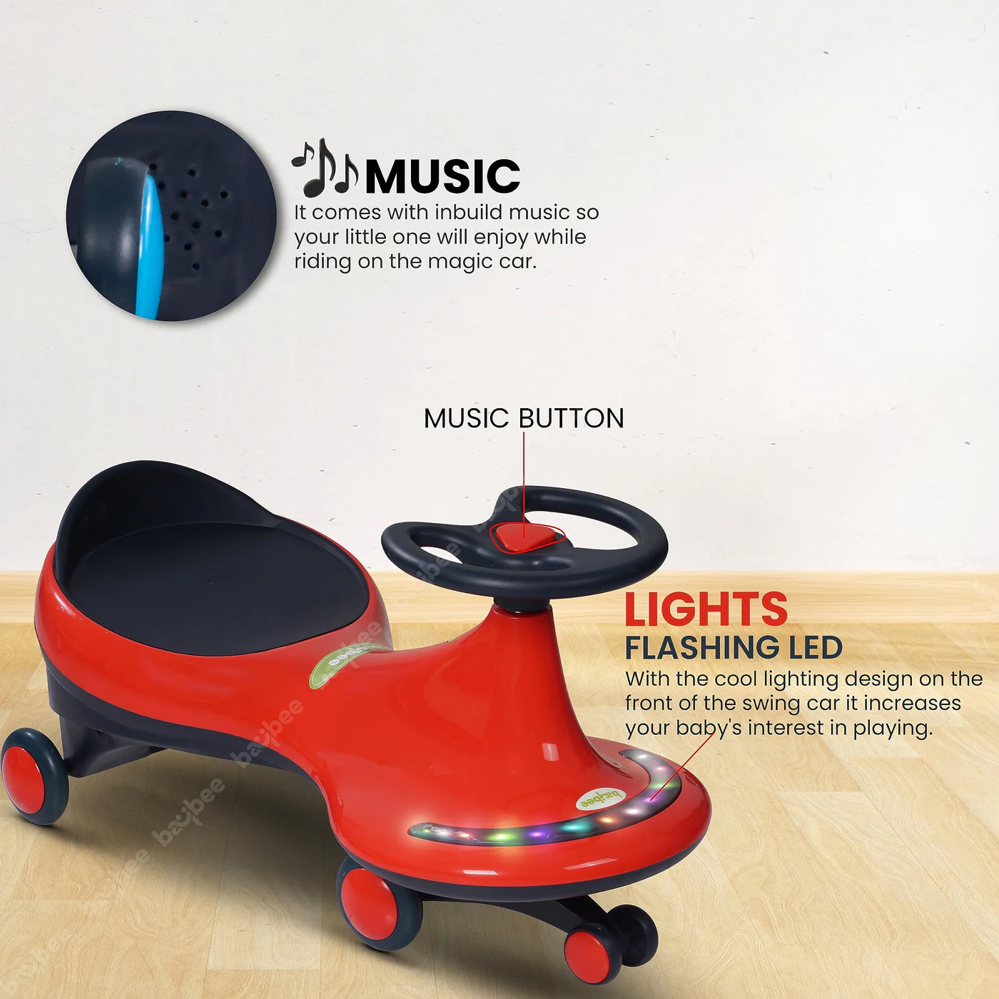 Baybee Trix Go Kids Magic Swing Cars for Kids-Red