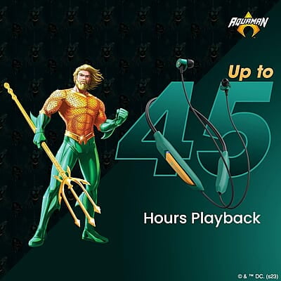 ZEBRONICS DC Aquaman Edition Yoga N3 with 46 Hours Backup, Bluetooth v5.2 Wireless in Ear Neckband, ENC Calling, Gaming Mode (Upto 50ms), Voice Assistant, Dual Pairing, Splash Proof and Type C