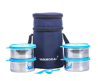 Varmora SS QuattroStainless Steel Lunch Box For Office, 390 ML- 4 Containers