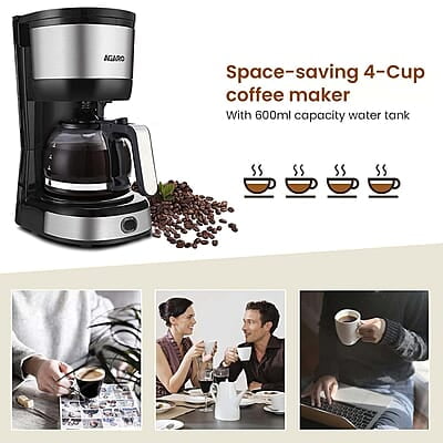 AGARO Royal 4 Big Cups Drip Coffee Maker, 600 Ml Borosilicate Glass Carafe Jar, 750W