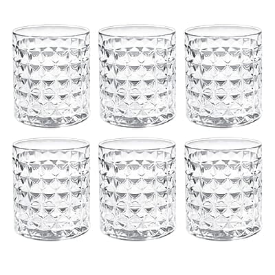 Treo by Milton Knitts 260 Glass Tumblers, Transparent, Knitt Textured Design Glasses Set of 6, 260 ml Each Ideal for Water, Juice, Cocktails, Mocktails