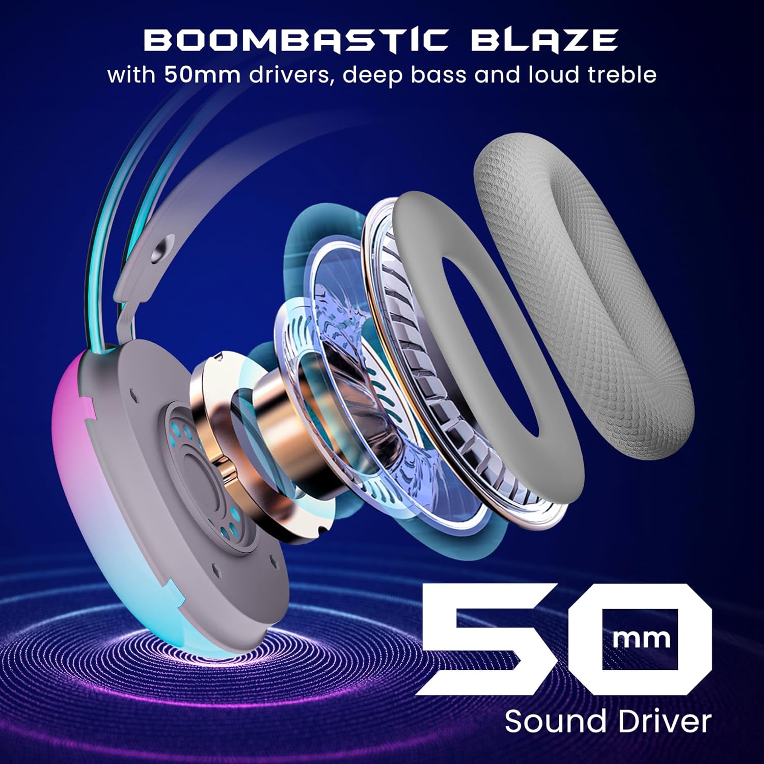 HAMMER Blaze Wired Over Ear Gaming Headphones with Mic, 50mm Drivers, Full RGB Lights, Gaming Headset with Adjustable Bands, Breathable earcushion, 1.5Mtr Wire with USB (Black) HAMMER Blaze Wired Over Ear Gaming Headphones with Mic, 50mm Drivers, Full RGB Lights, Gaming Headset with Adjustable Bands, Breathable earcushion, 1.5Mtr Wire with USB (Black)