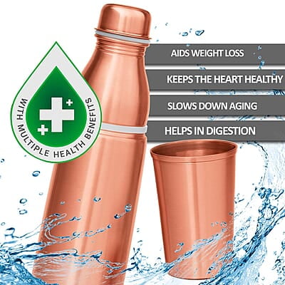 MILTON Copper Combo 1000 Water Bottle with in built glass cap, 890 ml, 1 Piece, Copper