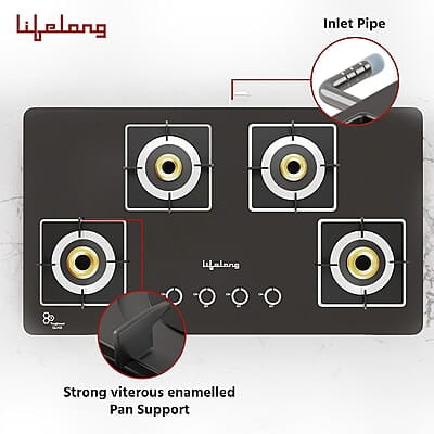 Lifelong LLHT914 Sigma Plus Auto Ignition Counter-Top Hob Top High Efficiency 4 Burner Sleek Design