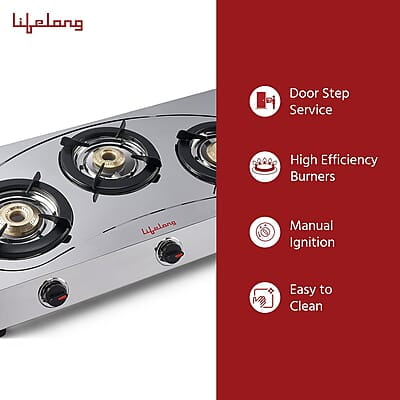 Lifelong LLGS399 Stainless Steel 3 Burner (ISI Certified