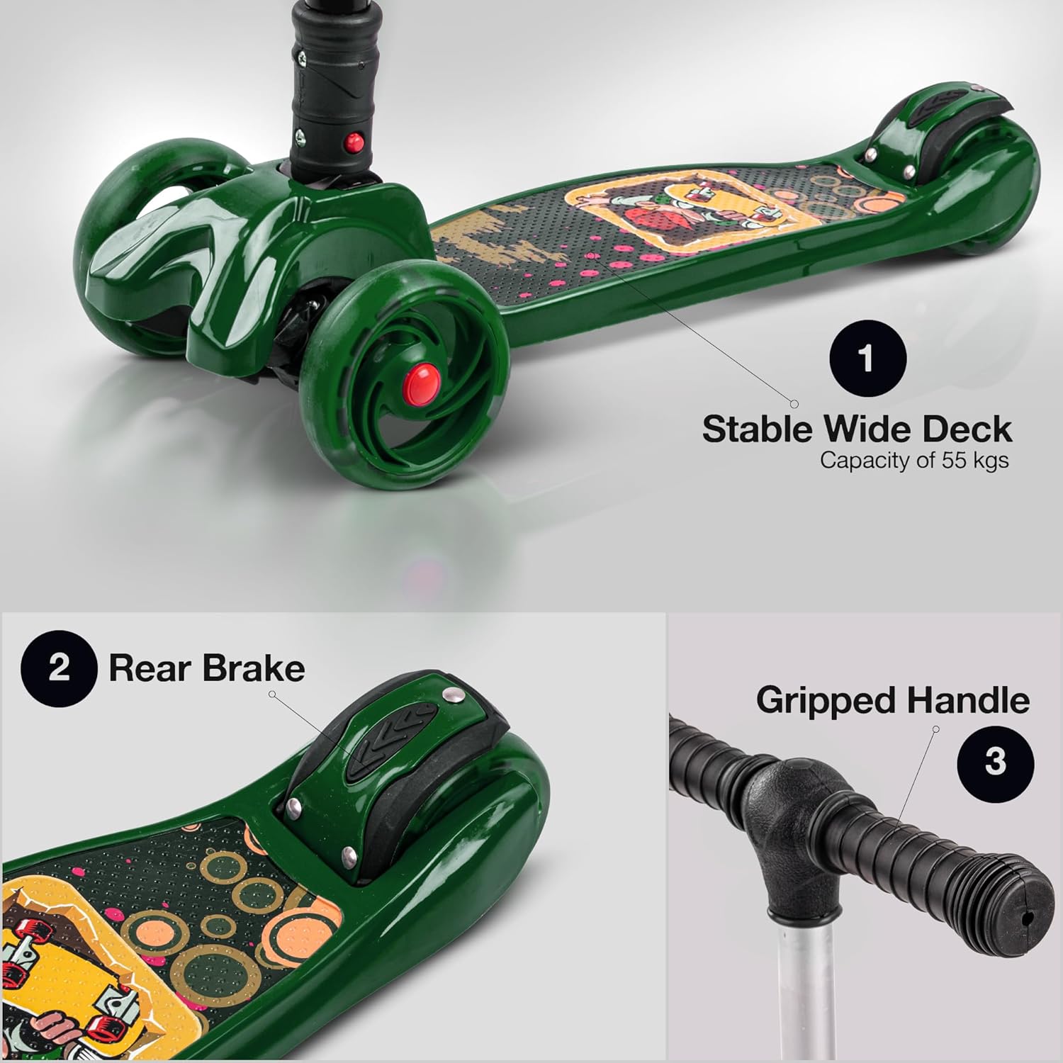 Baybee Flash Scooter for Kids with Foldable & Height Adjustable Handle- Green Baybee Flash Scooter for Kids with Foldable & Height Adjustable Handle- Green