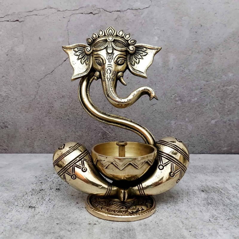 Brass Atma Ganesha Diya - 8.5 inch Height | Divine Brass Atma Ganesha Diya for Spiritual Illumination Brass Atma Ganesha Diya - 8.5 inch Height | Divine Brass Atma Ganesha Diya for Spiritual Illumination