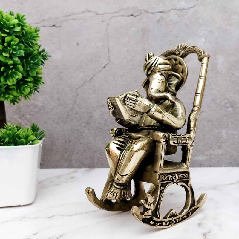 Brass Rocking Chair Ganesha - 7.5 inch Height | Playful Brass Rocking Chair Ganesha Statue
