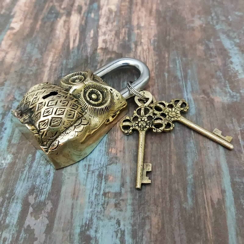 Brass Owl Door Lock - 4.8 inch Height | Unique Brass Owl Door Lock for Decorative Security