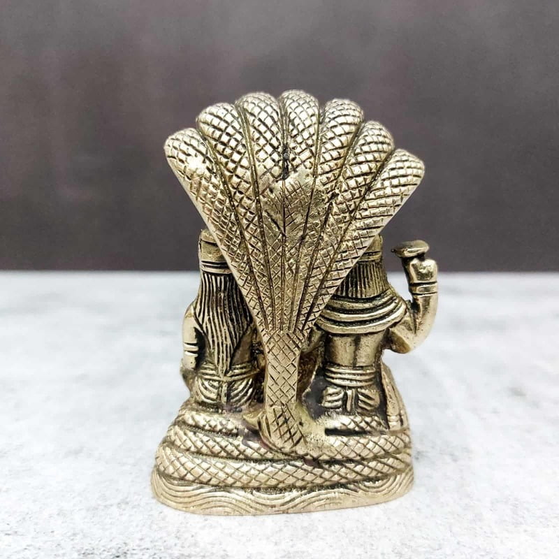 Brass Vishnu Lakshmi on Sheshnag Idol - 3.4 inch Height | Divine Brass Vishnu and Lakshmi Statue on Sheshnag