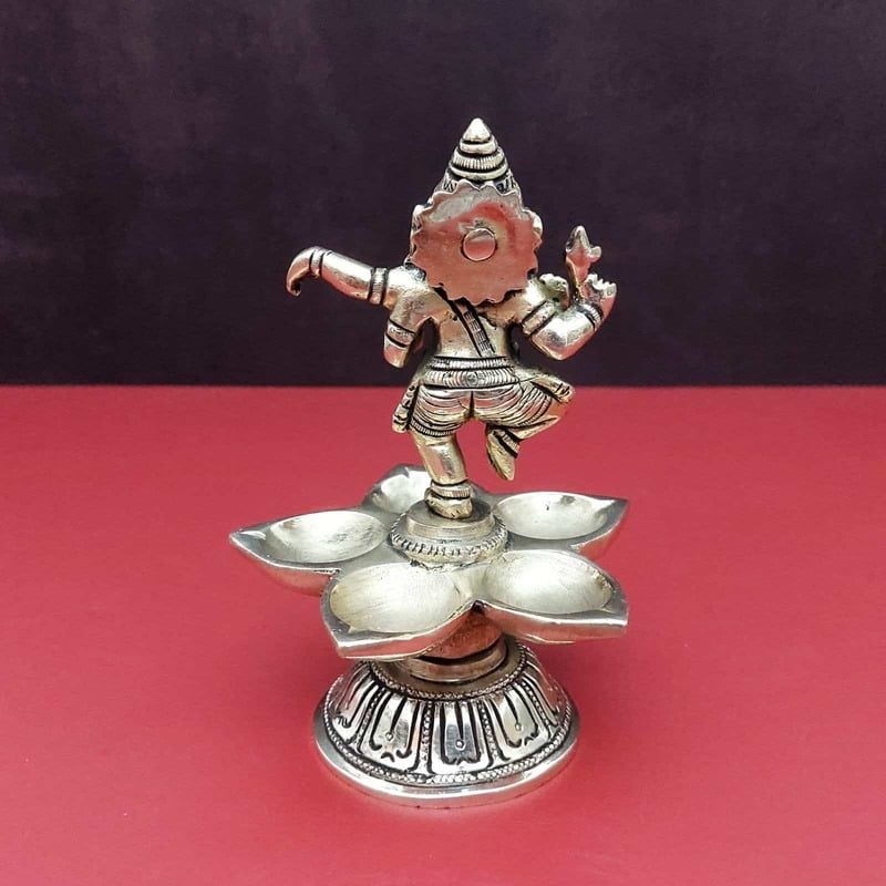 Brass Super Fine Dancing Ganesha Five Oil Wick Diya - 5.5 inch Height | Auspicious Illumination Brass Super Fine Dancing Ganesha Five Oil Wick Diya - 5.5 inch Height | Auspicious Illumination