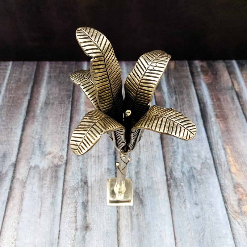Brass Banana Tree - 14 inch Height | Decorative Brass Tree with Banana Leaves