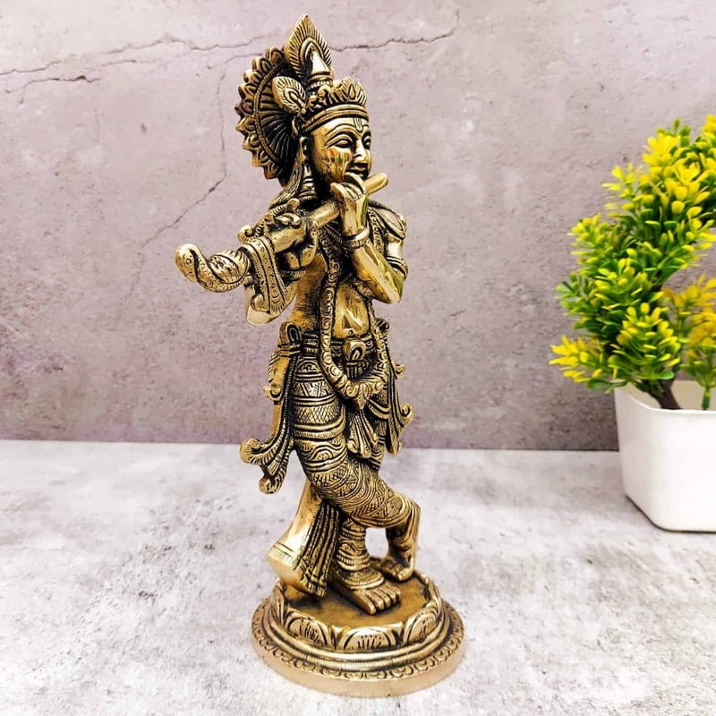 Brass Super Fine Krishna Idol - 9.5 inch Height | Divine Brass Krishna Sculpture Brass Super Fine Krishna Idol - 9.5 inch Height | Divine Brass Krishna Sculpture