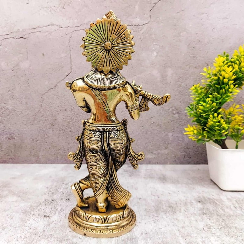 Brass Super Fine Krishna Idol - 9.5 inch Height | Divine Brass Krishna Sculpture Brass Super Fine Krishna Idol - 9.5 inch Height | Divine Brass Krishna Sculpture