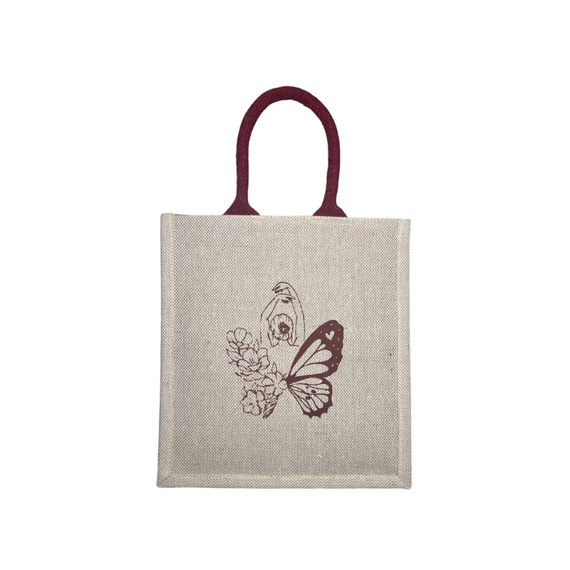 Jute Cotton "Artistic Butterfly & Hand Motif" Printed Design Bag