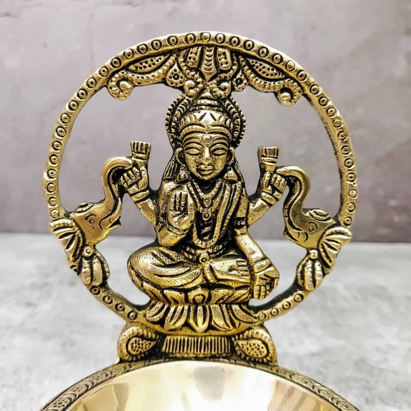 Brass Gaja Lakshmi Diya - 6 inch Height | Brass Diya with Gaja Lakshmi Design Brass Gaja Lakshmi Diya - 6 inch Height | Brass Diya with Gaja Lakshmi Design