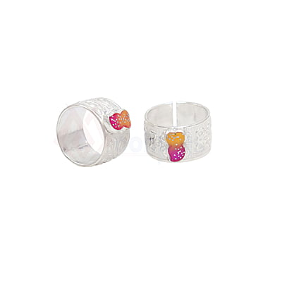 Silver Toe ring, Metti with Pink Enamel Design