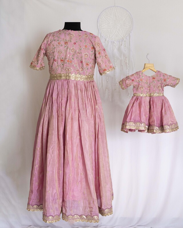 Aurora Pink Embroidered Mom-Daughter Combo
