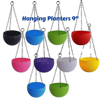 (Pack of 6) 9" Round Multi color Plastic Flower Hanging Pot for Balcony with Hanging Chain (Pack of 6) 9" Round Multi color Plastic Flower Hanging Pot for Balcony with Hanging Chain