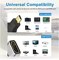 Micro HDMI Type-D (M) to 8k HDMI Type-A (F) Adapter, Bidirectional HDMI 2.1 Connector, Gold-Plated Plugs, Supports 8K@60Hz, 4K@120Hz, HDR, 3D, eARC for GoPro Hero 7/6, Sony A6000 Camera Micro HDMI Type-D (M) to 8k HDMI Type-A (F) Adapter, Bidirectional HDMI 2.1 Connector, Gold-Plated Plugs, Supports 8K@60Hz, 4K@120Hz, HDR, 3D, eARC for GoPro Hero 7/6, Sony A6000 Camera