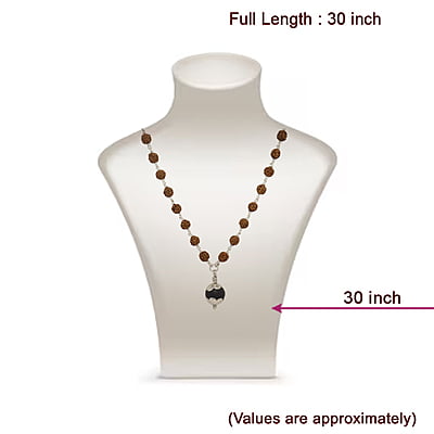 silver tied Ruduracha Mala with Karungali Pendant silver tied Ruduracha Mala with Karungali Pendant