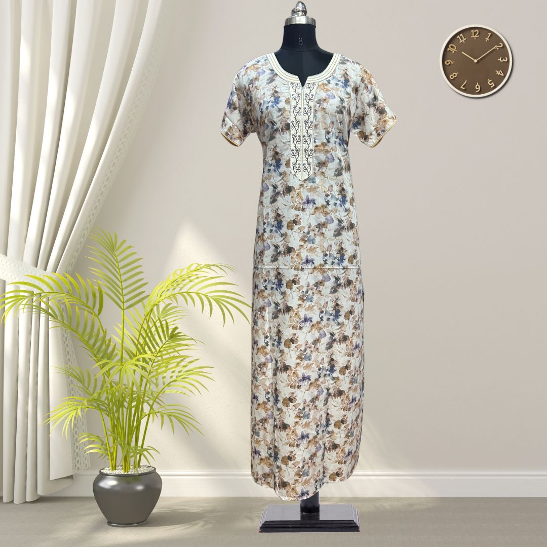 Wild Blue Soft Cotton Nighty With All Over From Libas Loungewear - AL1101 Wild Blue Soft Cotton Nighty With All Over From Libas Loungewear - AL1101