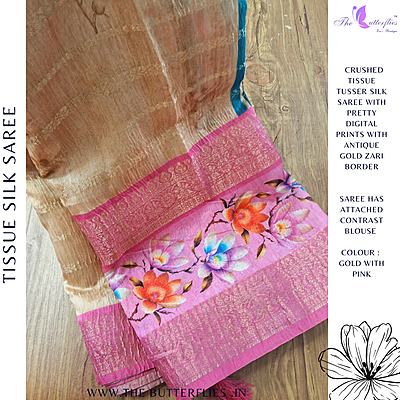CRUSHED TISSUE TUSSER SILK SAREE DCMSTES2389