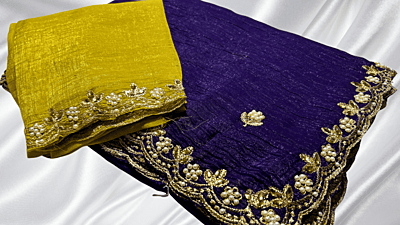 Space Silk Gold Designer Cut Saree - Purple