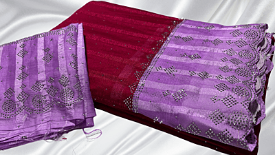 Popcorn Dual Cut Color Stone Work Saree - Red Pink & Lavendar