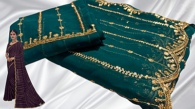 Full Trend Marble Gold Designer Saree - Pine Green