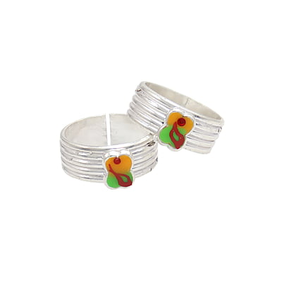 Silver Toe ring, Metti with Multi enamel design Silver Toe ring, Metti with Multi enamel design