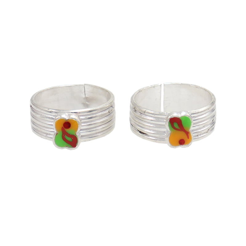 Silver Toe ring, Metti with Multi enamel design Silver Toe ring, Metti with Multi enamel design