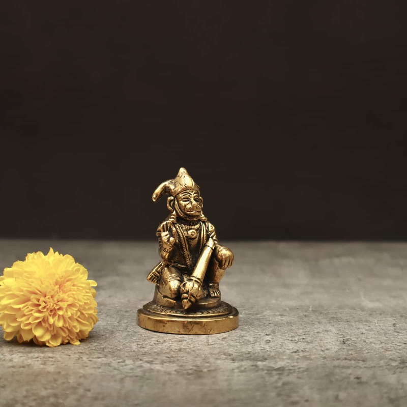 Brass Sitting God Hanuman Idol - 3 inch Height | Majestic Brass Idol of Sitting Lord Hanuman for Devotional Adornment